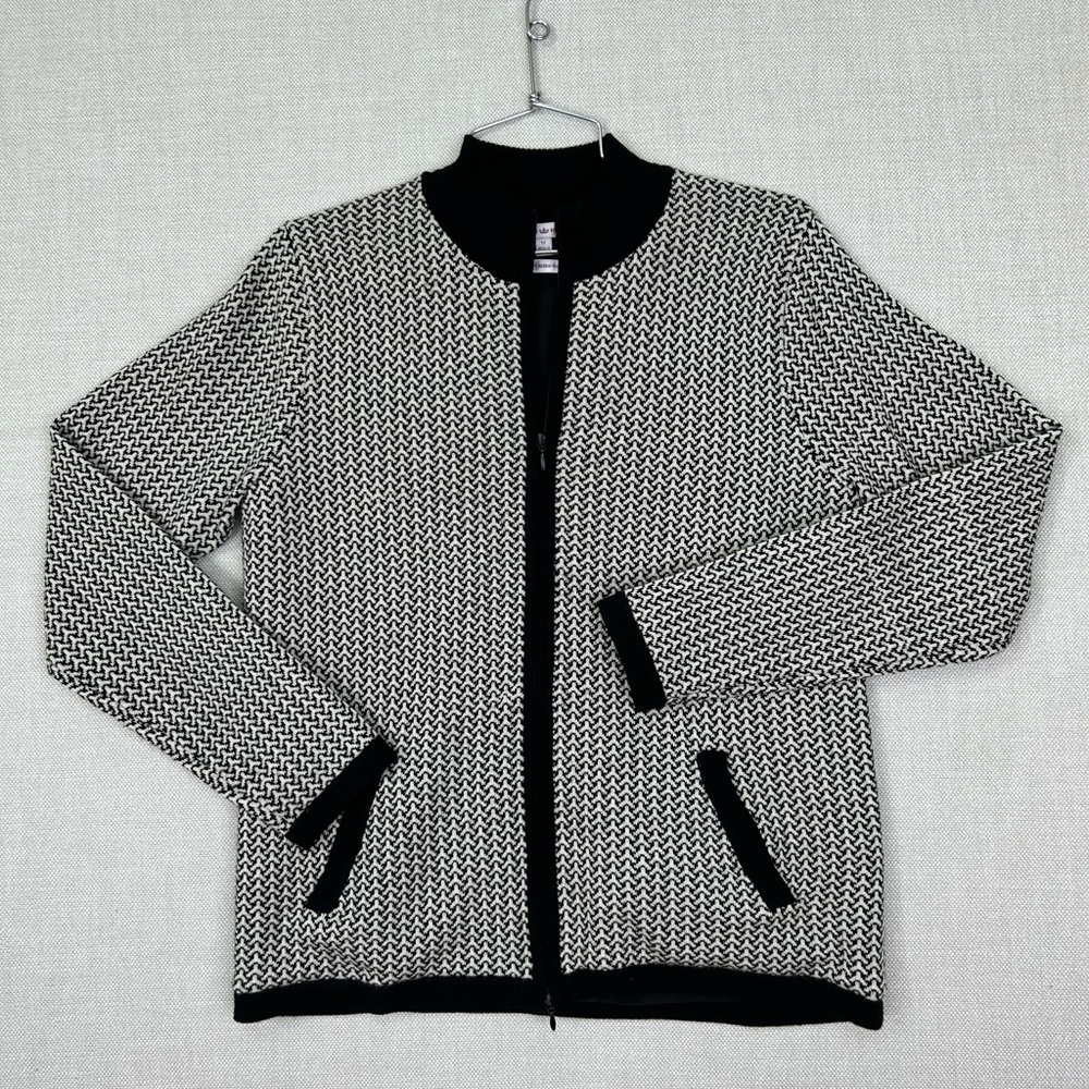 Peter Millar Women Sweater SMALL Black White Zip Italian Merino Wool Golf